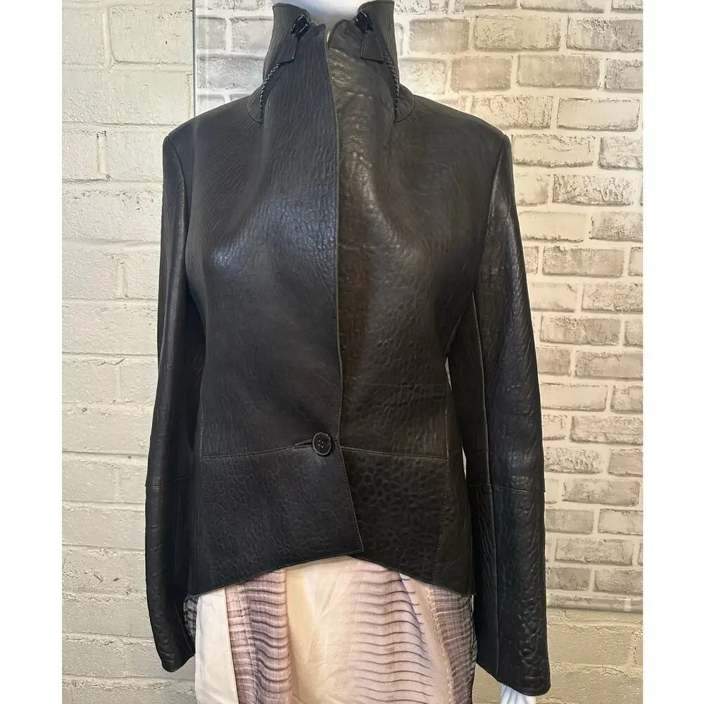 Vintage Akris Bergdorf Croc Embossed Goat Suede Leather Jacket size US 4 Hi-low